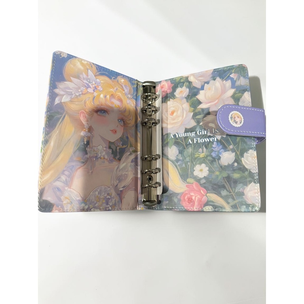 Anime A6 6-Ring Binder Journal Floral Girl Stationery Notebook with Paper - Picture 2 of 4